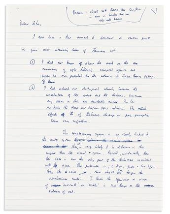 (SCIENTISTS.) CRICK, FRANCIS. Two Autograph Letters, unsigned, retained drafts to neuroscientist John Raymond Smythies ("Dear John") or